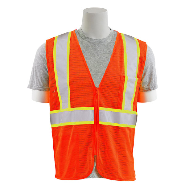 Erb Safety Safety Vest, Flame Retardant Treated, Class 2, S195C, Hi-Viz Orng, LG 64728